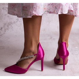 Sayida cipele na štikle s ukrasnim šljokičastim remenom ružičasta 1