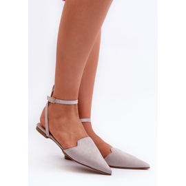 Balerinke od eko brušene kože na vezanje sa špicastim prstima, sive Ellesare siva 1