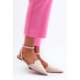 Balerinke od eko brušene kože na vezanje sa špicastim prstima svijetlo bež Ellesara 2