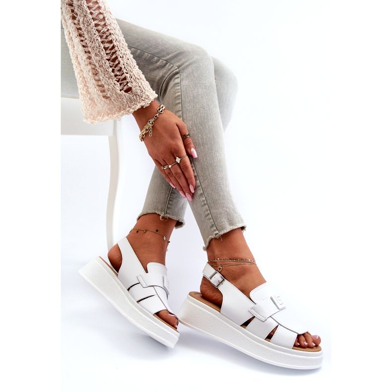 Evento Bijele Vivitellia ženske kožne sandale na platformu i tanku bijela 3