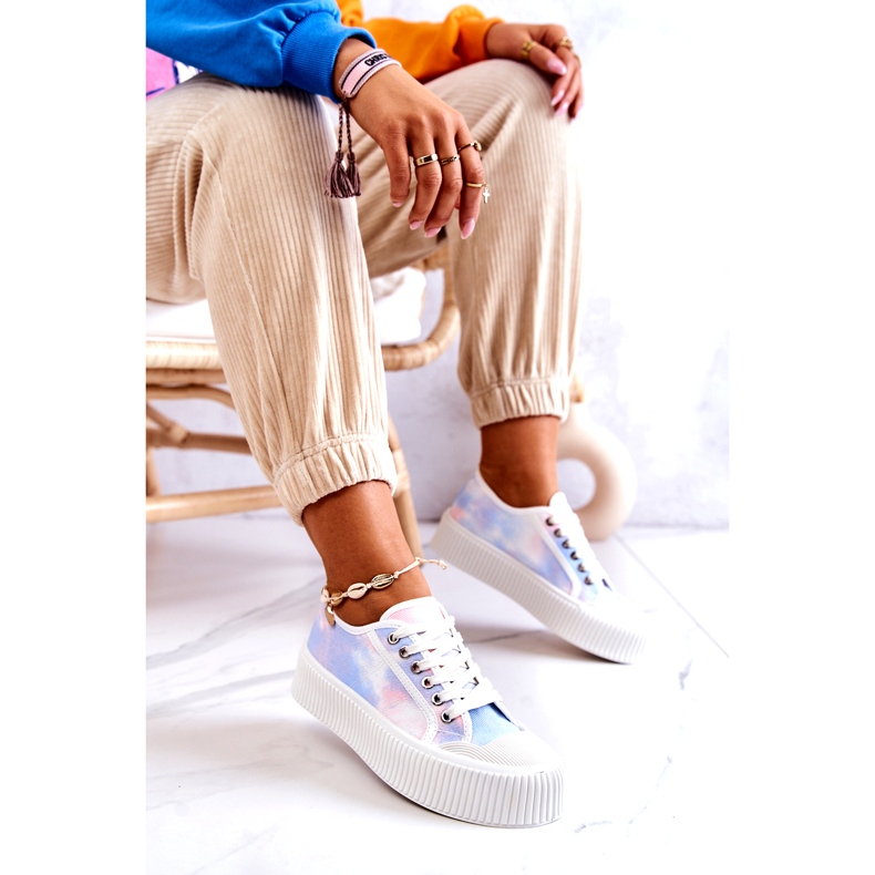 Niske ženske tenisice na plavoj ružičastoj platformi višebojan 4