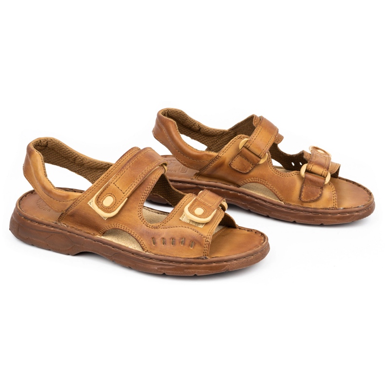 ŁUKPOL Muške kožne sandale na čičak 812 smeđe smeđa 2