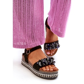 S.Barski Ženske sandale na klinu i platformi s ukrasima S. Barski HY056 Black crno 1