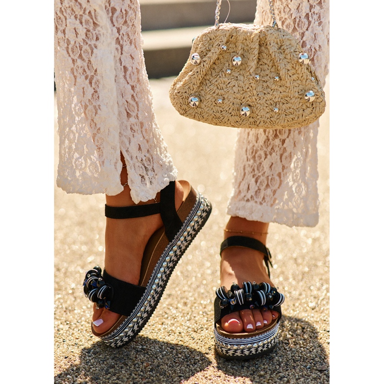 S.Barski Ženske sandale na klinu i platformi s ukrasima S. Barski HY056 Black crna 2