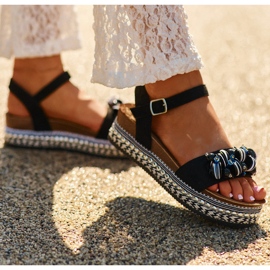 S.Barski Ženske sandale na klinu i platformi s ukrasima S. Barski HY056 Black crna 3