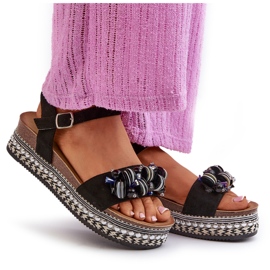 S.Barski Ženske sandale na klinu i platformi s ukrasima S. Barski HY056 Black crna 4