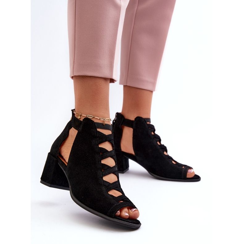 Ženske sandale na visoku petu od brušene kože Maciejka 06456-01 crne crna 3