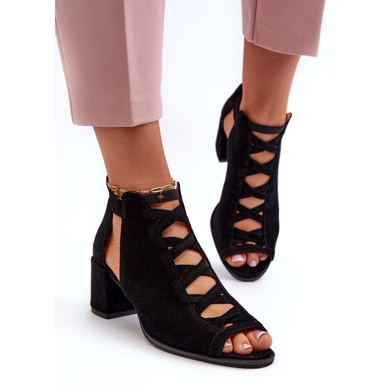 Ženske sandale na visoku petu od brušene kože Maciejka 06456-01 crne crno 4