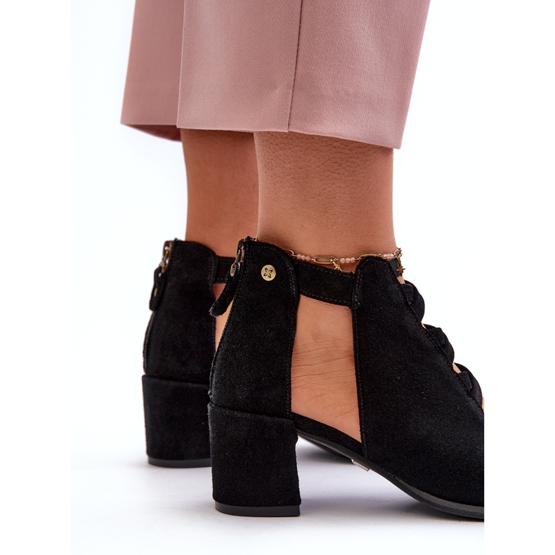 Ženske sandale na visoku petu od brušene kože Maciejka 06456-01 crne crna 5