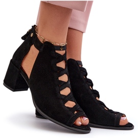 Ženske sandale na visoku petu od brušene kože Maciejka 06456-01 crne crna 8