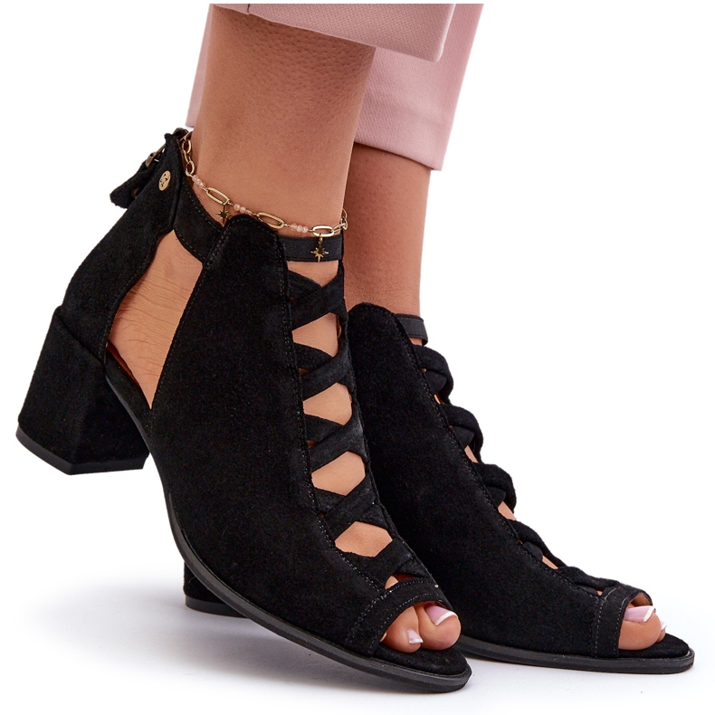 Ženske sandale na visoku petu od brušene kože Maciejka 06456-01 crne crna 8