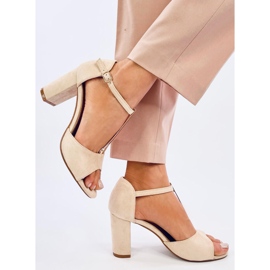 Ferdi Beige sandale na visoku petu sa zlatnim ukrasima bež 1