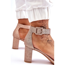 Sjajne sandale na visoku petu u ružičastom zlatu zlatna 3