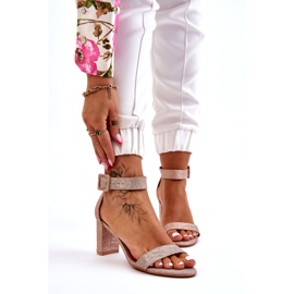 Sjajne sandale na visoku petu u ružičastom zlatu zlatni 1