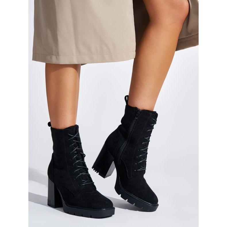 Crne gležnjače od brušene kože na vezanje crna 1