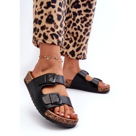 Evento Ženske japanke na plutenoj platformi s kopčama, crna klinesta crno 1