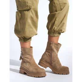 Tamno bež ženske gležnjače s ukrasnim patentnim zatvaračem 1