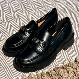 PH2 Ženske mokasine od eko kože sa zlatnim ukrasom, crne Zanita crna 2