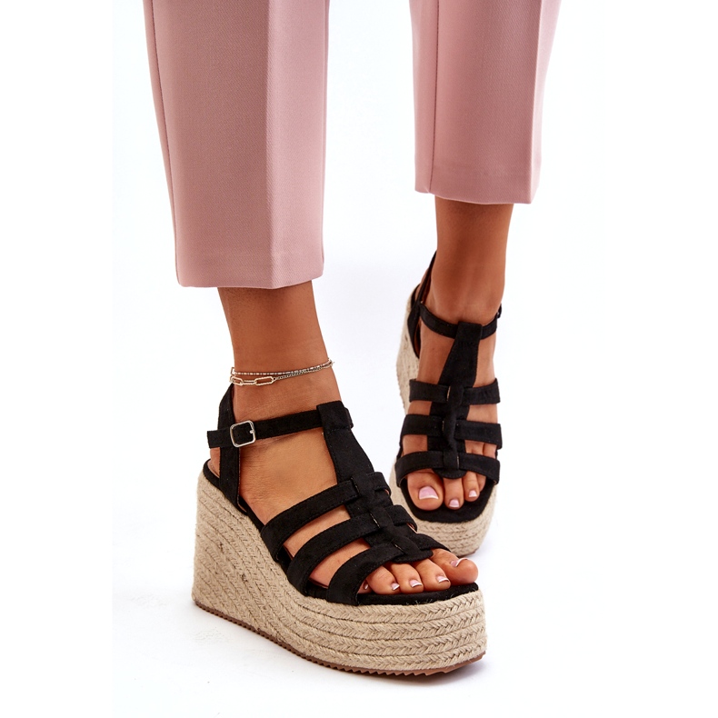 Ženske sandale Espadrilles za klin s crnom pletenicom 1