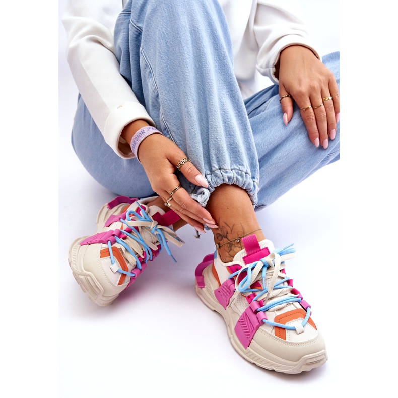 Seastar Modne ženske sportske cipele na vezanje, bež i ružičaste boje 3