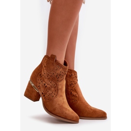 Ažurne kaubojske čizme na visoku petu koja se kopčaju patentnim zatvaračem Camel Vosilara smeđa 1