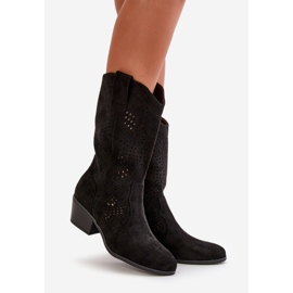 Ažurirane ženske kaubojske čizme s visokom petom, crne Iceda crna 1