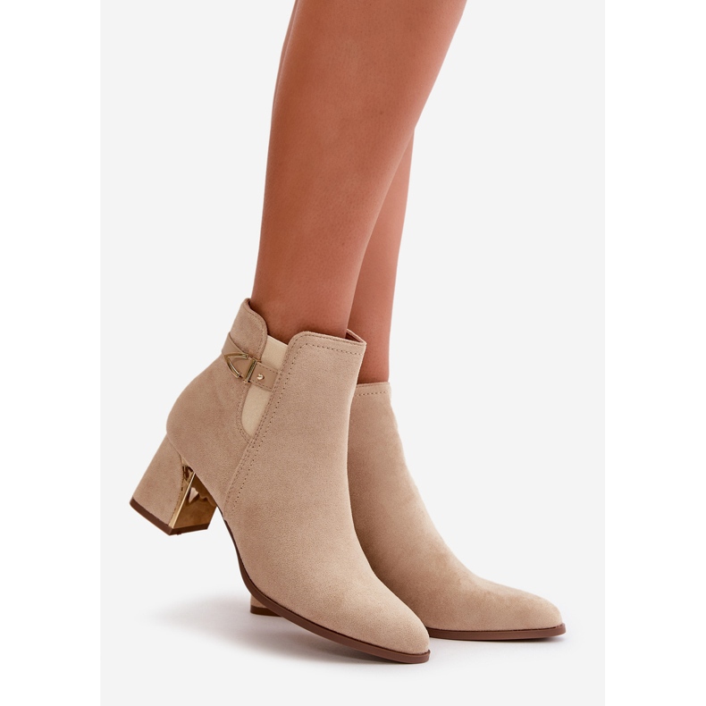 Ženske gležnjače na visoku petu, kopčanje patentnim zatvaračem, eko antilop svijetlo bež Bonucci 1