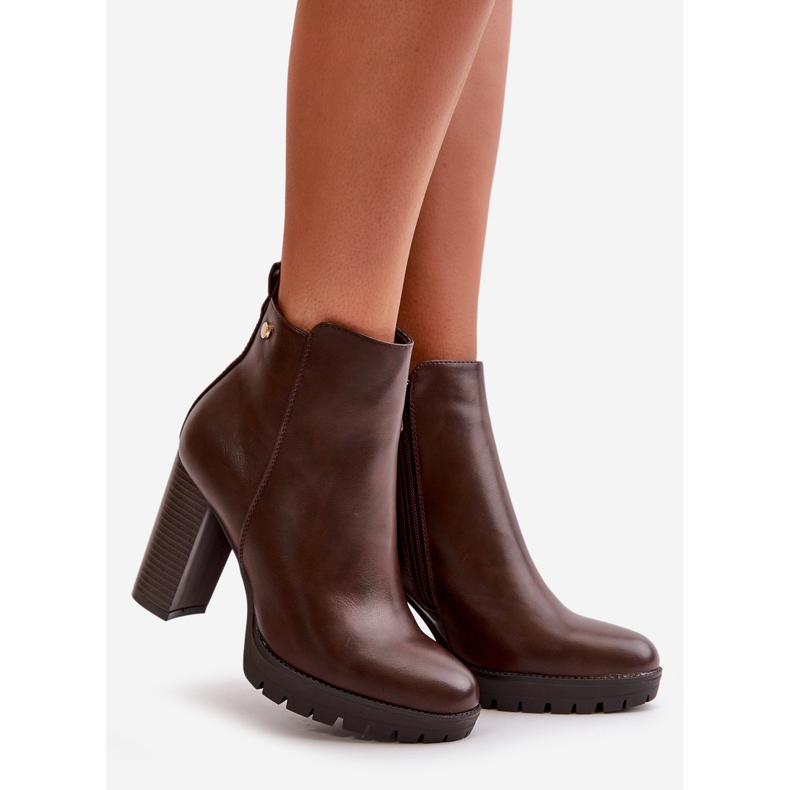 Ženske izolirane čizme na visoku petu, kopčanje patentnim zatvaračem, tamno smeđe Bioria smeđa 1