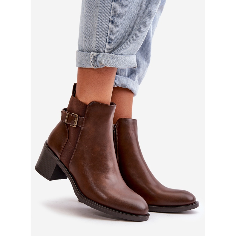 Ženske izolirane čizme na visoku petu s kopčom, smeđe Nevillira smeđa 1