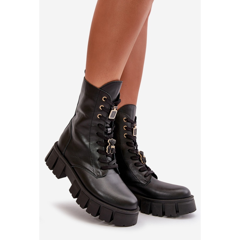 Ženske kožne radne čizme s iglama CheBello 4247 crne crno 1