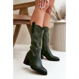 Jezzi Ženske ažurne čizme do sredine listova izrađene od eko antilop zelene boje Nevilos zelena 2