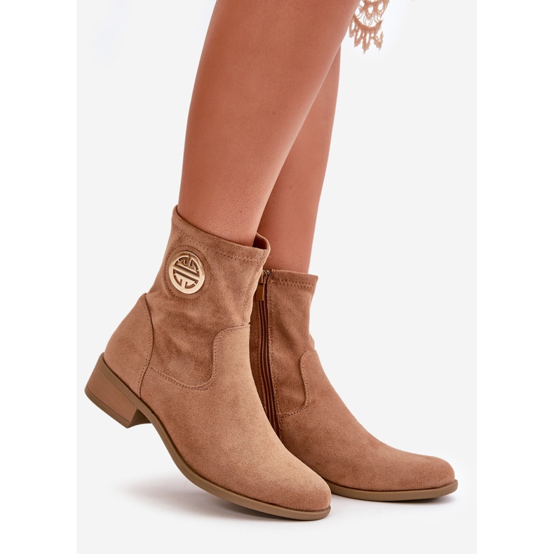 Jezzi Ženske gležnjače kopčaju se patentnim zatvaračem s ukrasnim detaljem Eco Suede Beige Lerioria bež 1