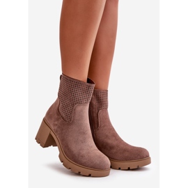 Jezzi Ženske gležnjače na visoku petu, kopčanje patentnim zatvaračem, eko antilop smeđa Rashmi 1