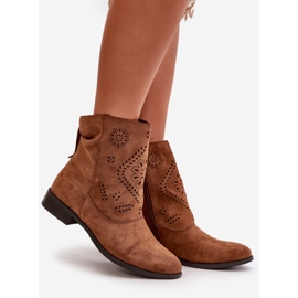 Jezzi Ženske otvorene niske čizme koje se kopčaju patentnim zatvaračem, smeđe Irinette smeđa 1