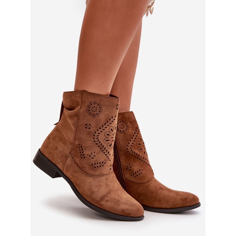 Jezzi Ženske otvorene niske čizme koje se kopčaju patentnim zatvaračem, smeđe Irinette smeđa 1