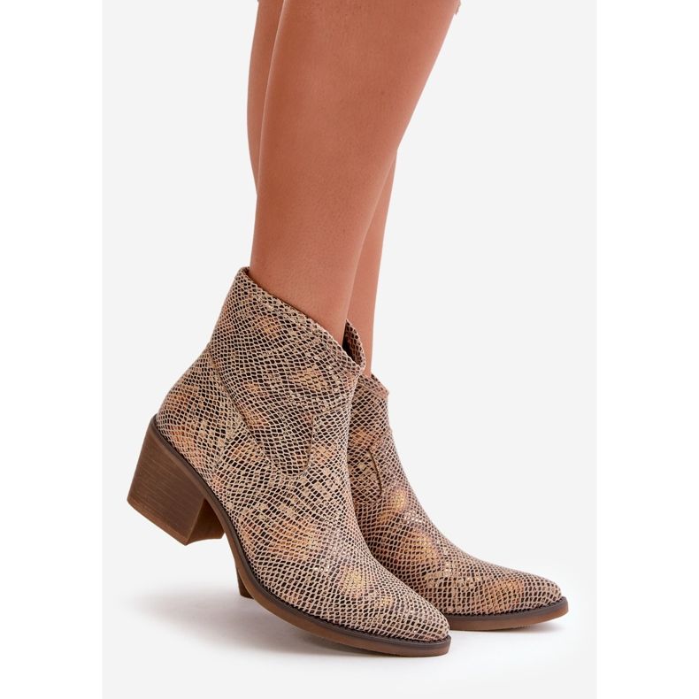 Jezzi Ženske kaubojske čizme kopčaju se patentnim zatvaračem, životinjski uzorak, zlatni merisine zlatna 1