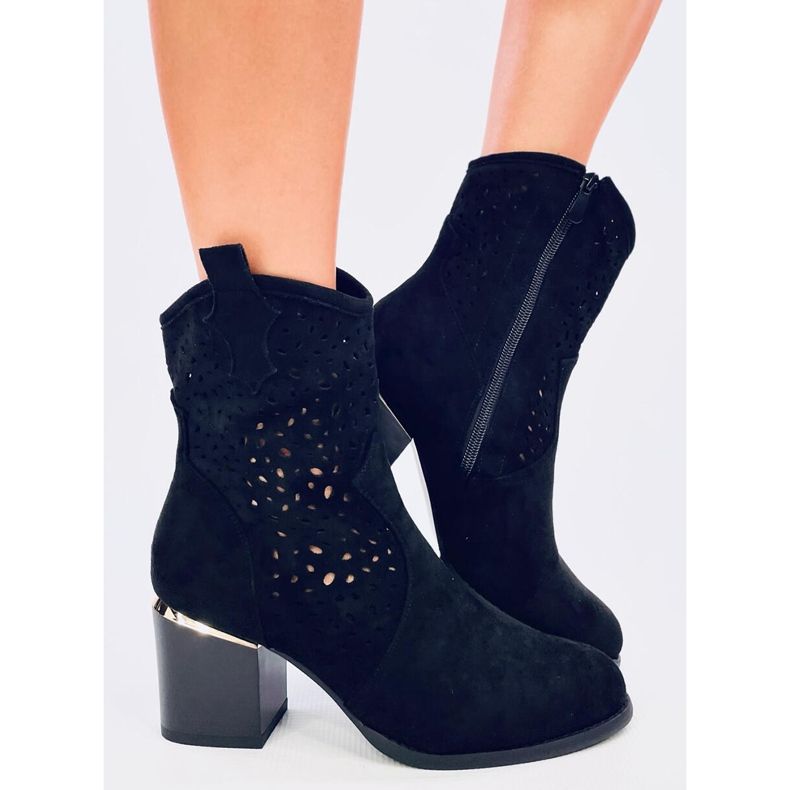 Antares Crne ažurne kaubojske čizme od brušene kože crno 1