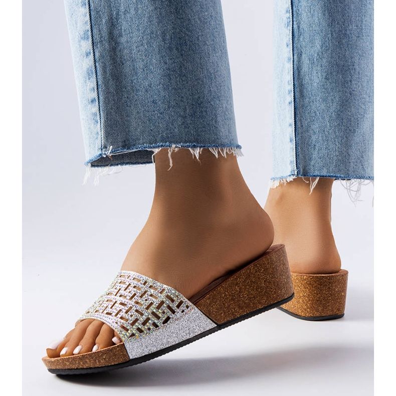 Elitha srebrne sandale na klin srebro 1