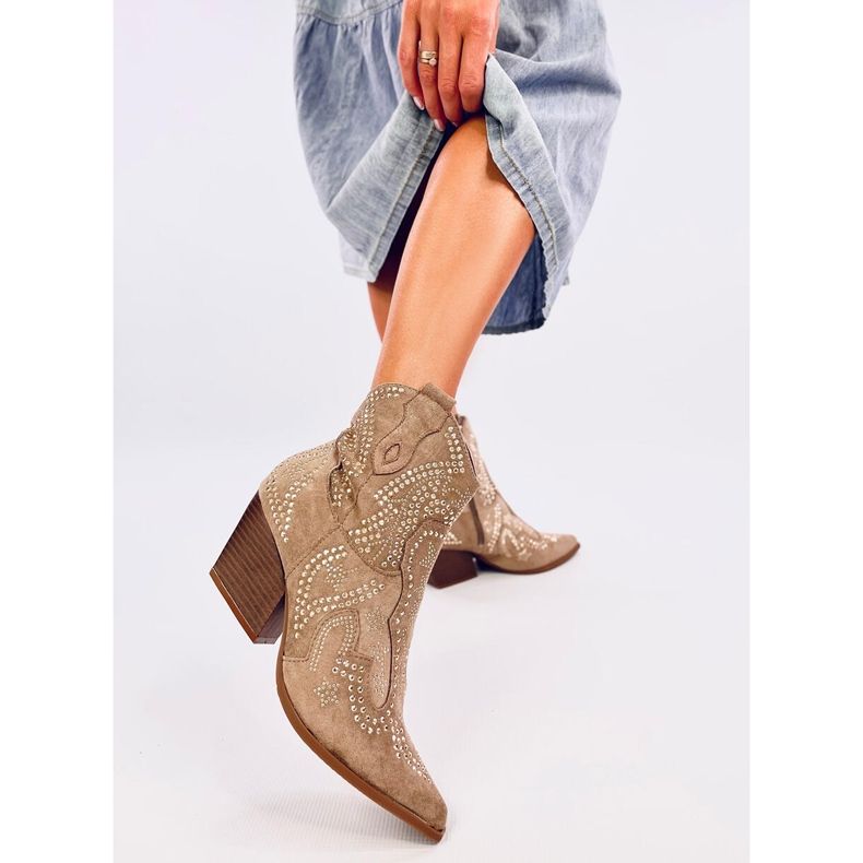 Lorenzo Kaki kaubojske čizme s kamenčićima bež 1