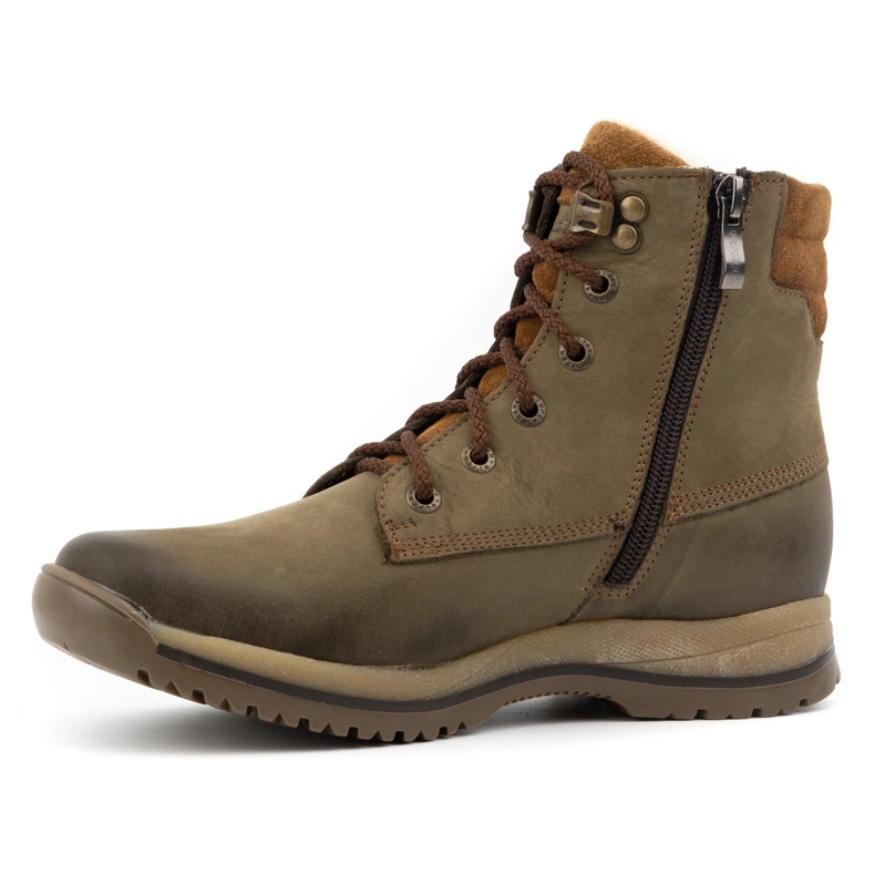 Olivier Ženske kožne trekking cipele s gležnjačama na vezanje, zimske 360BB, maslinaste zelena 1