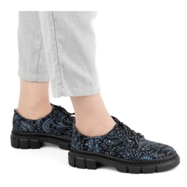 Olivier Ženske kožne cipele sa debelim đonom, cvjetići 1134, plave boje višebojan 1