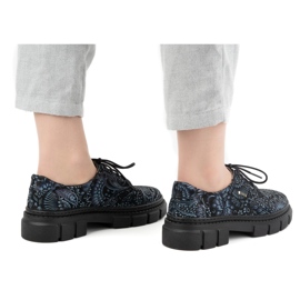 Olivier Ženske kožne cipele sa debelim đonom, cvjetići 1134, plave boje raznobojna 2