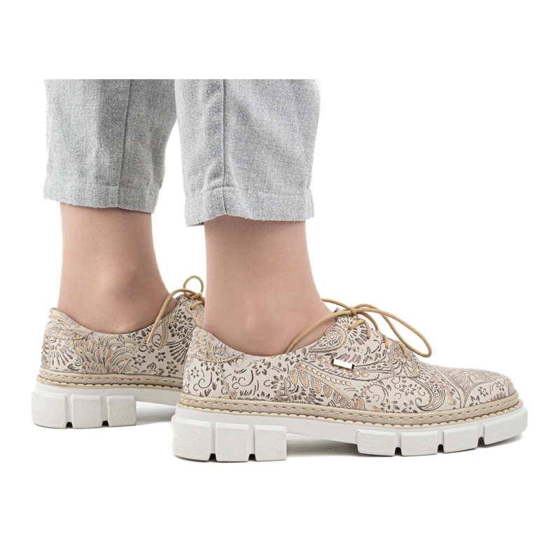 Olivier Ženske kožne cipele sa debelim đonom, cvjetići 1134, bež 2