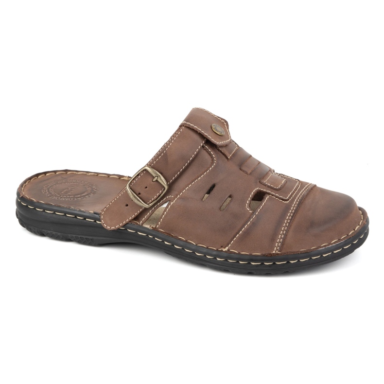 Olivier Klasične muške kožne japanke s remenom za petu 0045 smeđe smeđa 1