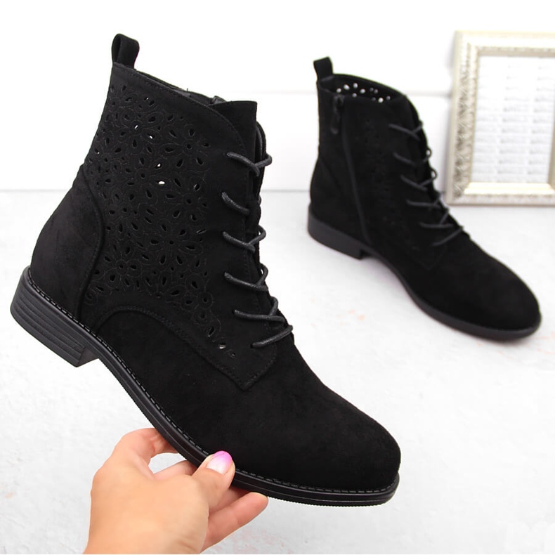 Ženske ažur čizme od brušene kože, crne S.Barski HY42-136 crna 1