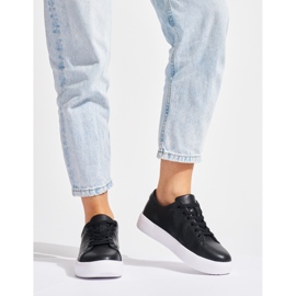 Sergio Leone Ženske kožne crne tenisice na vezanje crno 2