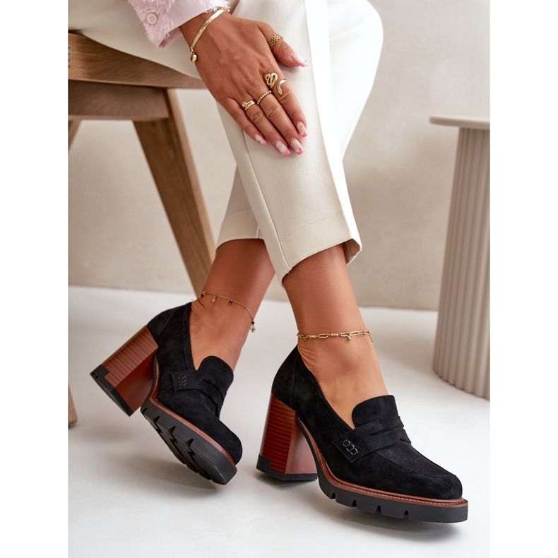 Ženske cipele na visoku petu od eko antilop crne Vinceza 58105 crno 2