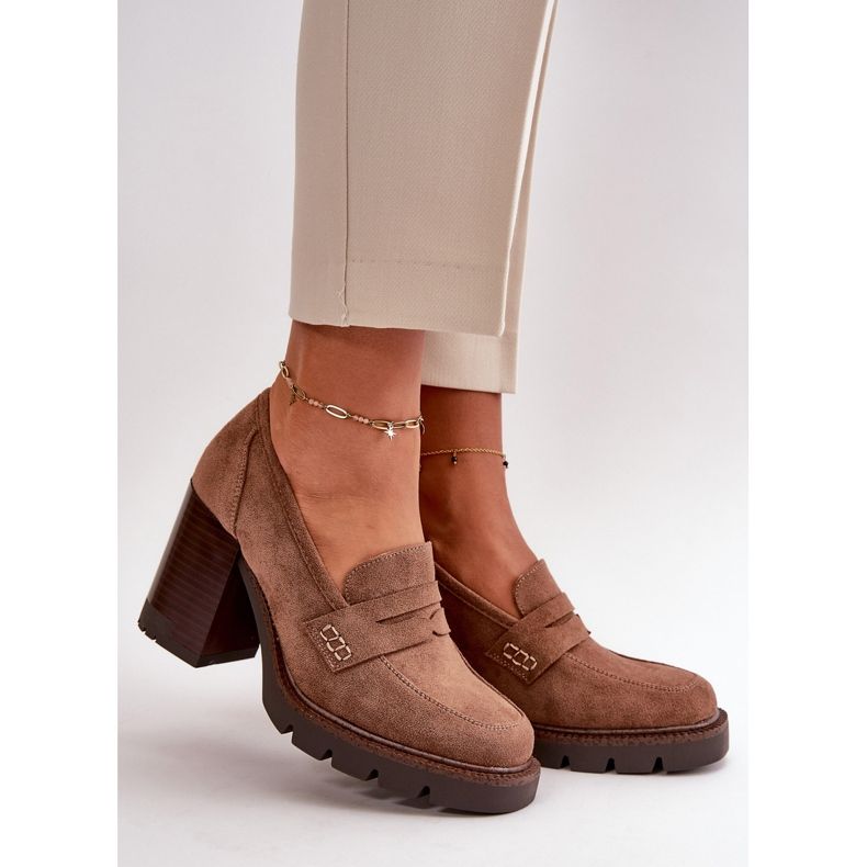 Ženske cipele na visoku petu od eko brušene kože smeđe Vinceza 58105 smeđa 2