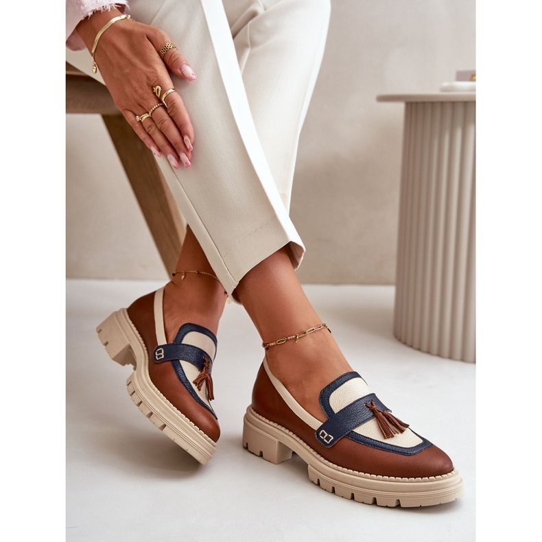 Ženske kožne mokasine smeđe Laura Messi 2835 smeđa 2