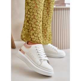 Ženske niske tenisice na platformu od eko kože bijele i roze boje Nevelena bijela 2